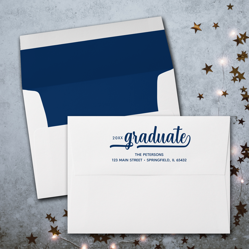 Modern Graduation Script Navy Blue Lined Envelopes