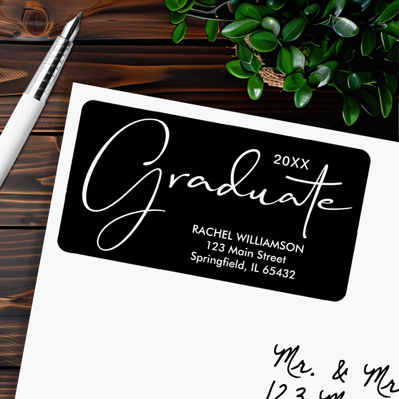 Graduation Elegant Script Black Return Address Labels