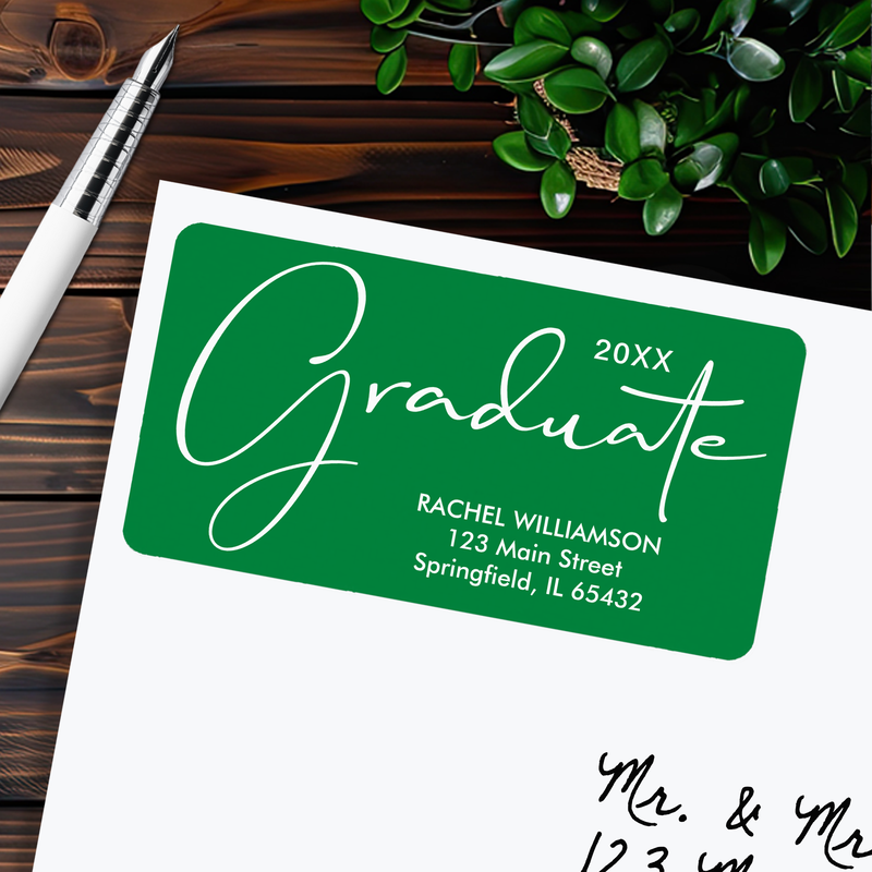 Graduation Script Green Return Address Labels