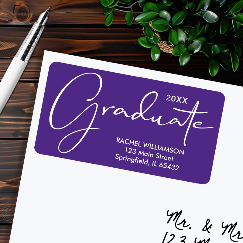 Graduation Script Purple Return Address Labels