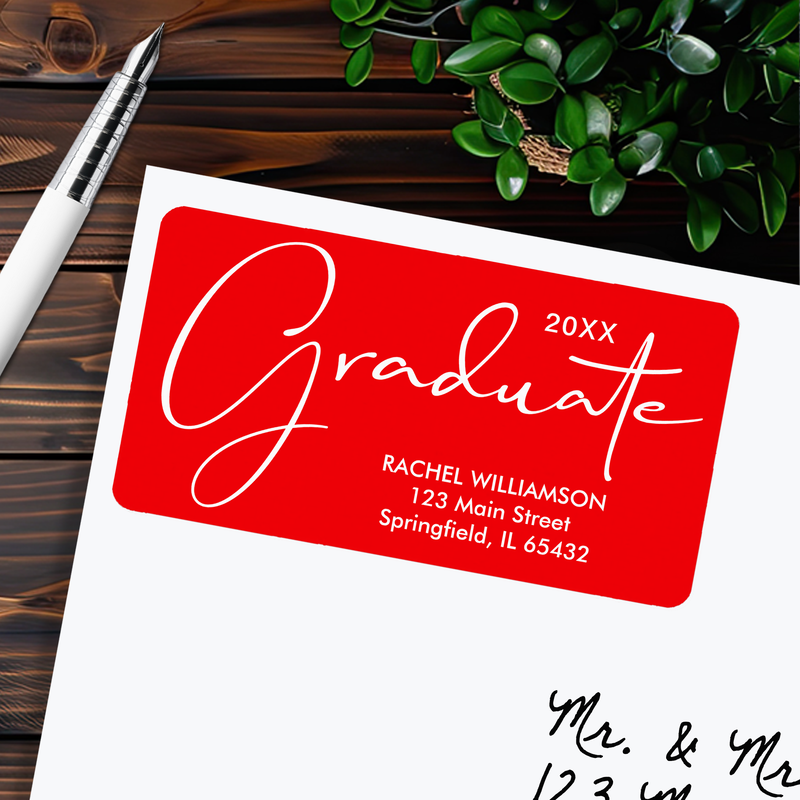 Graduation Elegant Script Red Return Address Labels