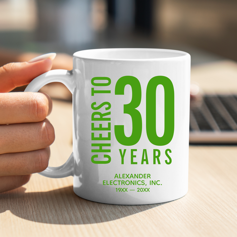 Green Cheers Business Anniversary Promotional Coffee Mug