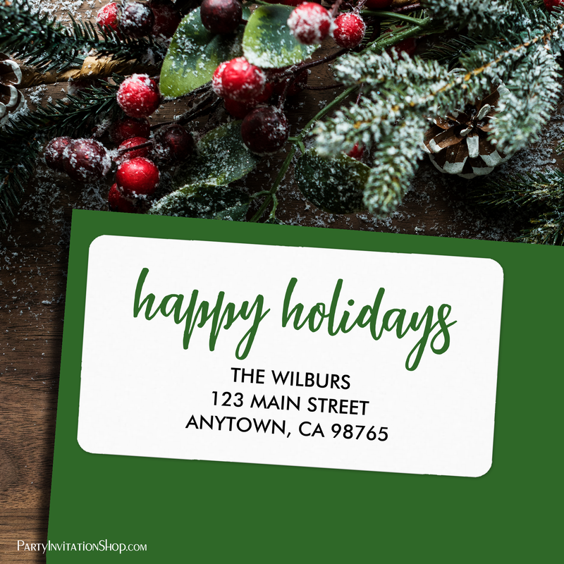Happy Holidays Green Typography Return Address Labels