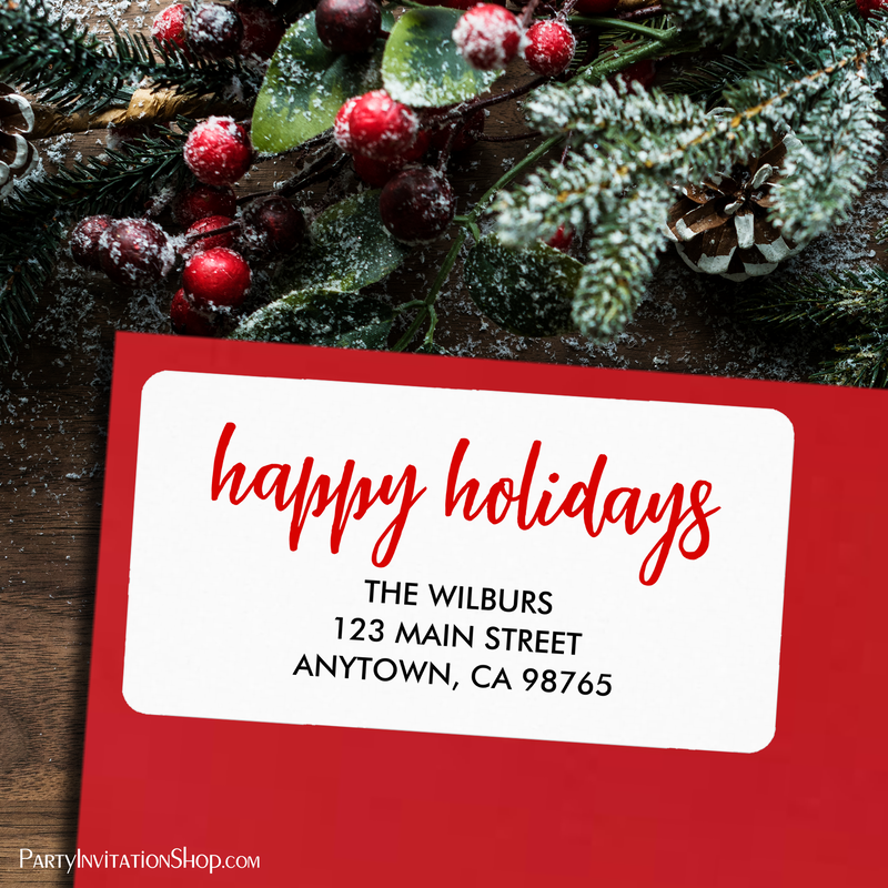 Happy Holidays Red Typography Return Address Labels