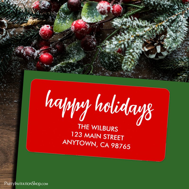 Happy Holidays Typography Red Return Address Labels