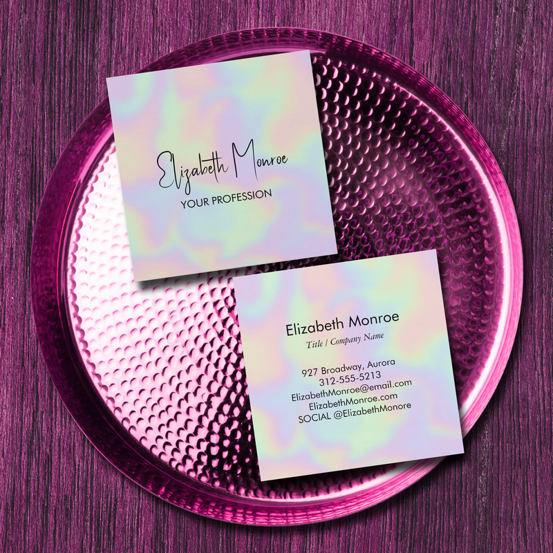Holographic Opal Gemstone Square Business Cards