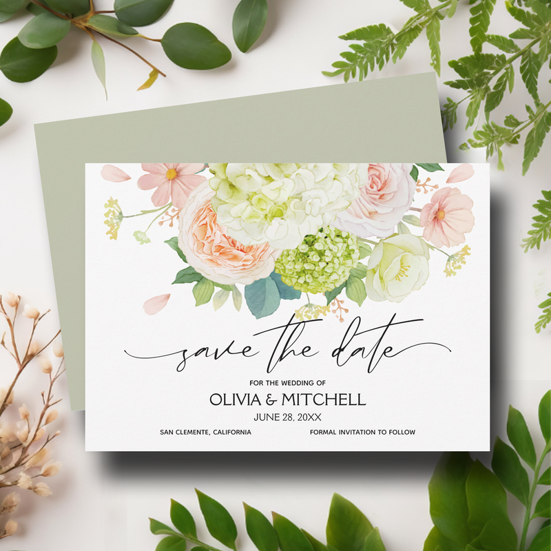 Elegant Florals on Sage Wedding Save The Date Cards