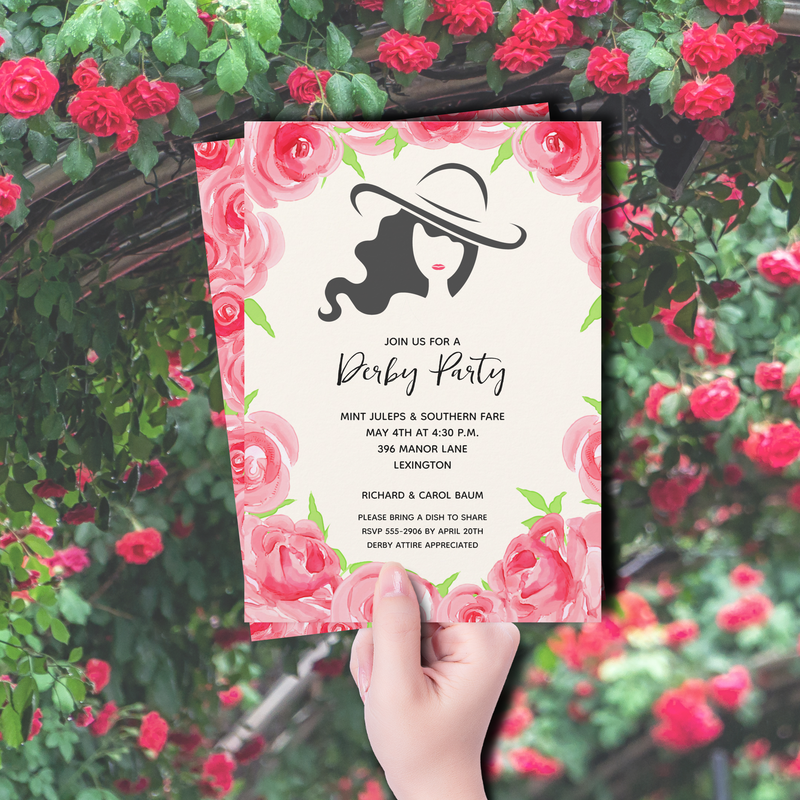 Derby Hat and Roses Derby Party Invitations