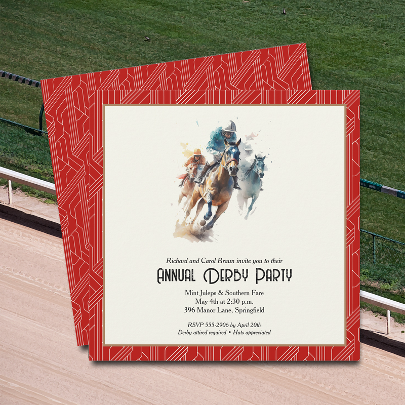 Derby Horses and Jockeys Red Party Invitations
