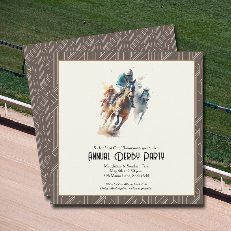 Derby Horses and Jockeys Brown Party Invitations