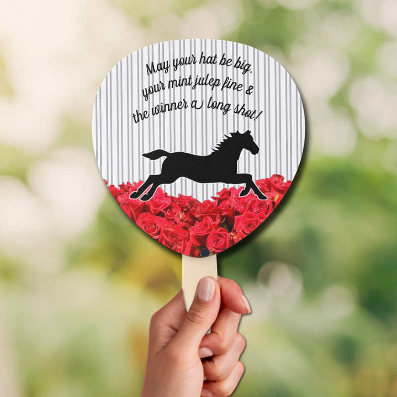 Watercolor Roses Black White Stripes Derby Hand Fans