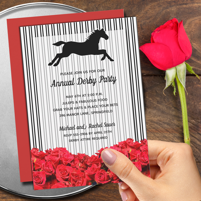 Derby Horse Racing Roses Stripes Invitations
