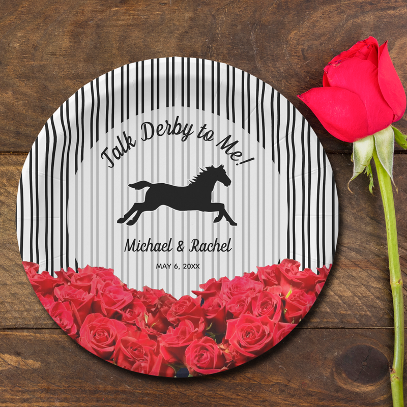 Horse Silhouette Red Roses Derby Paper Plates
