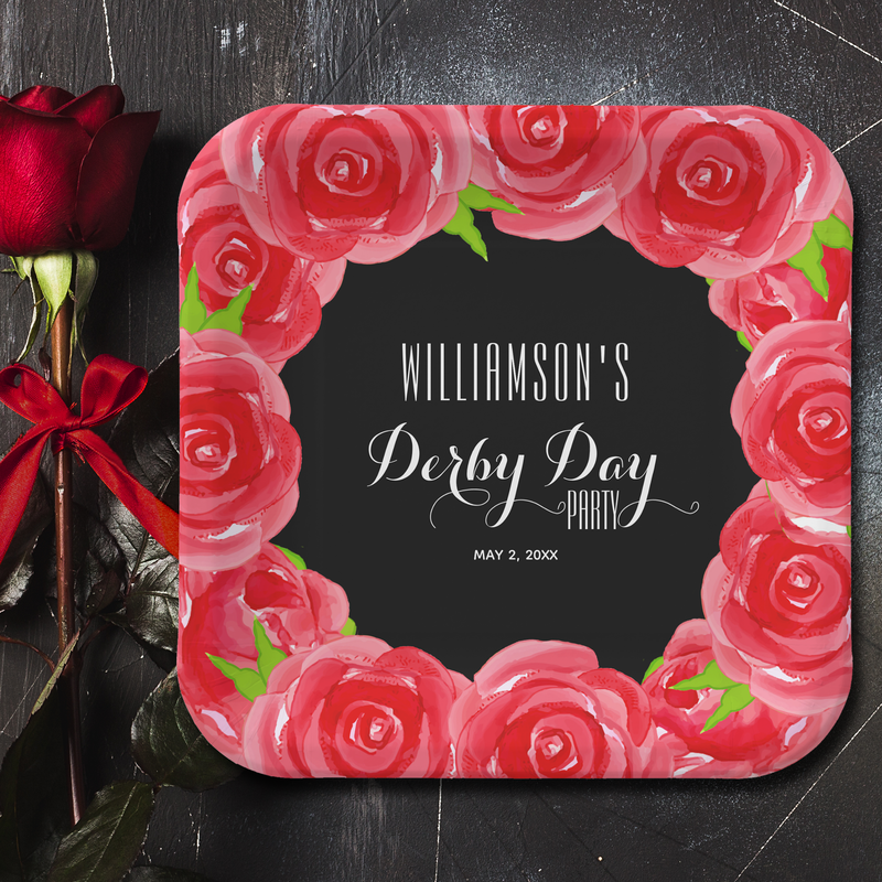 Kentucky Derby Red Roses Square Paper Plates