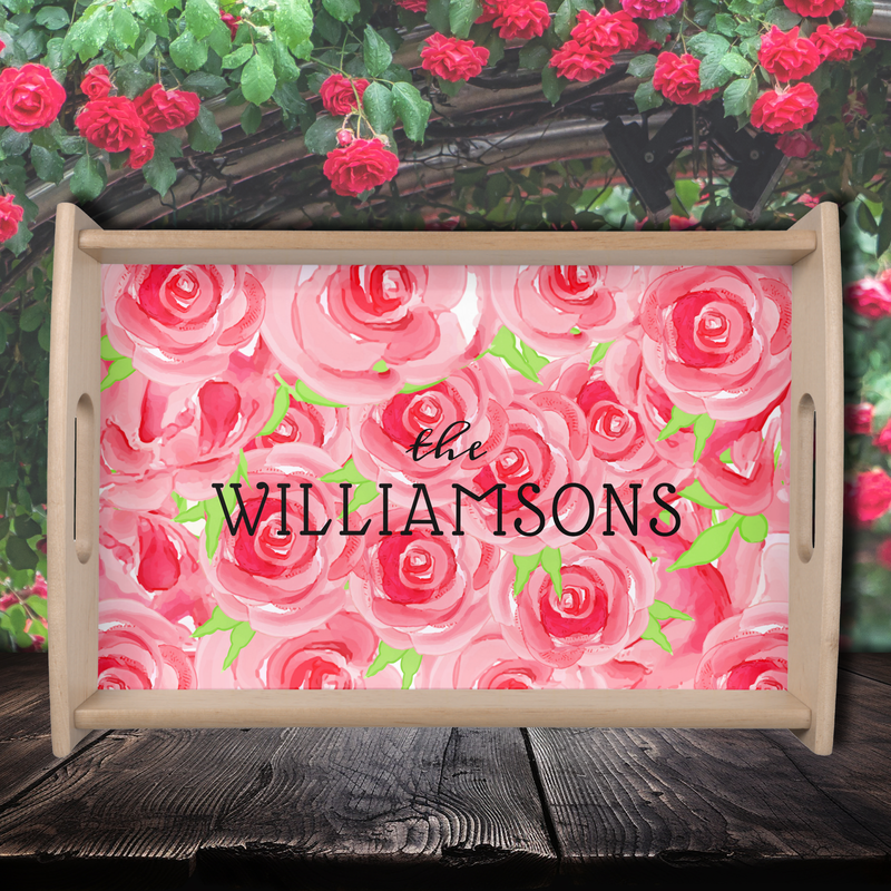 Personalized Family Name Watercolor Flowers Serving Tray