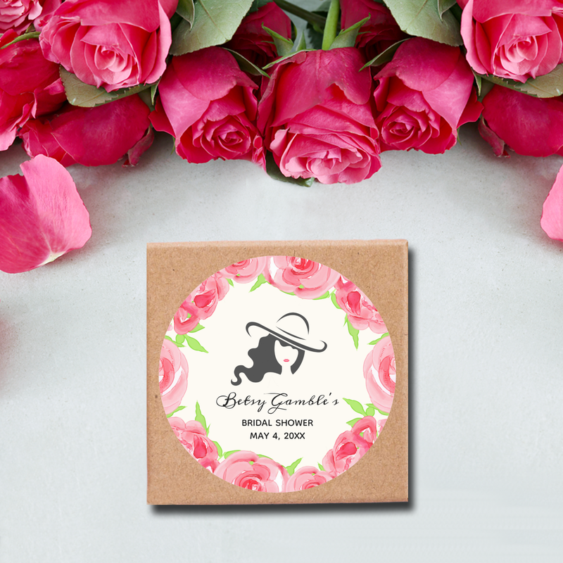 Hat Watercolor Roses Derby Bridal Shower Classic Round Stickers
