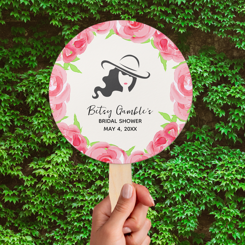 Lady's Hat Watercolor Roses Derby Bridal Shower Hand Fans
