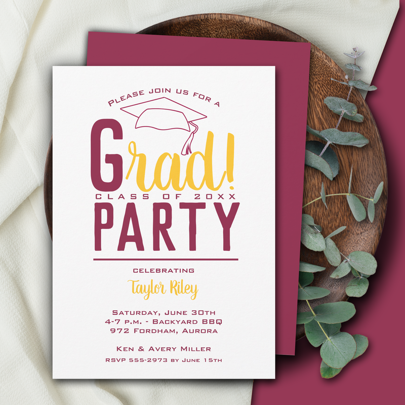 Maroon and Gold Graduation Party Invitations