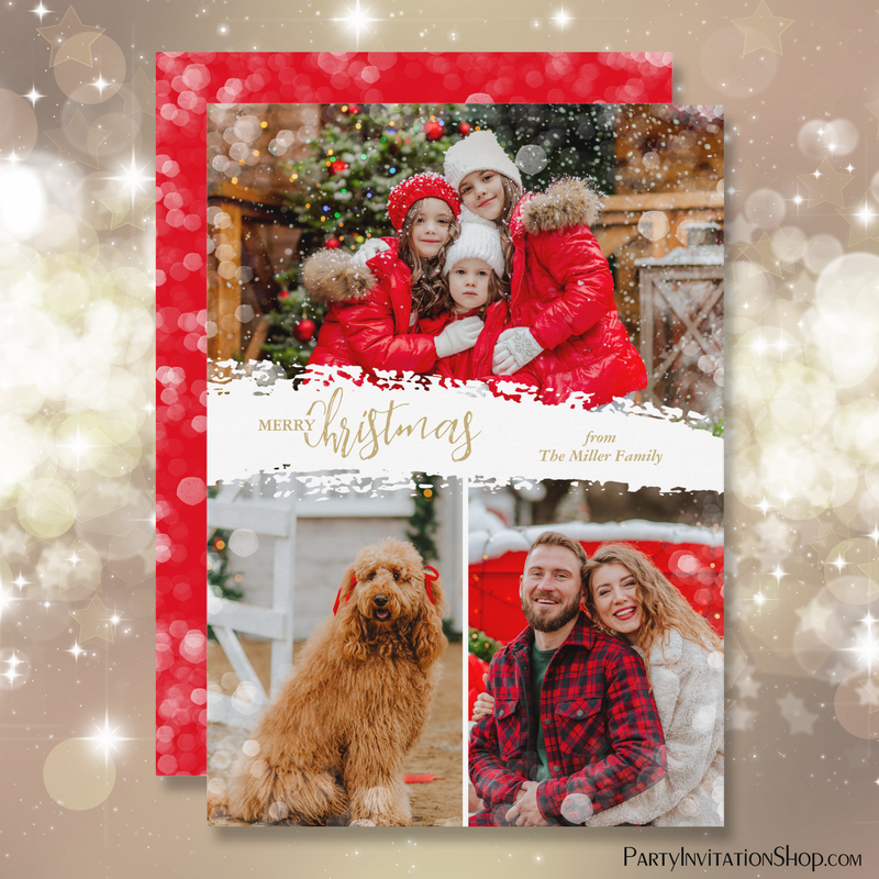 Merry Christmas 3 Photo Collage Red Christmas Cards