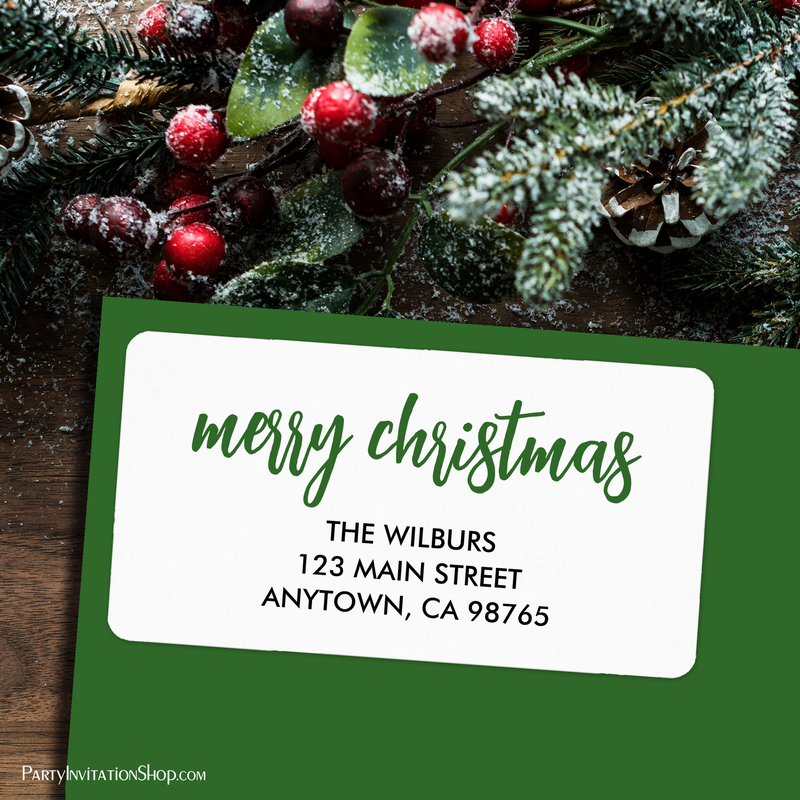 Merry Christmas Green Typography Return Address Labels