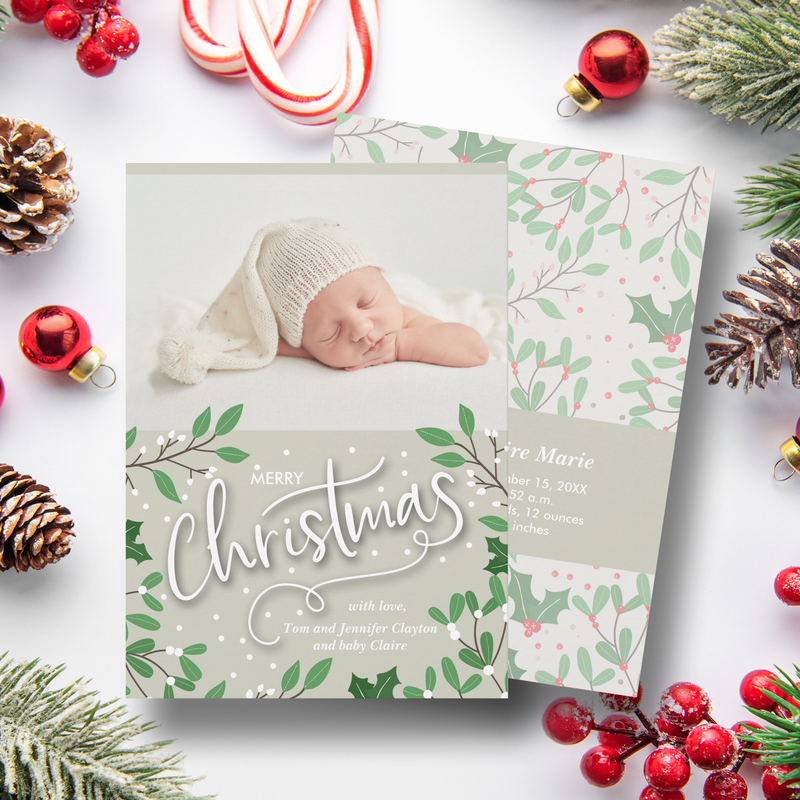 Merry Christmas Photo Birth Announcements