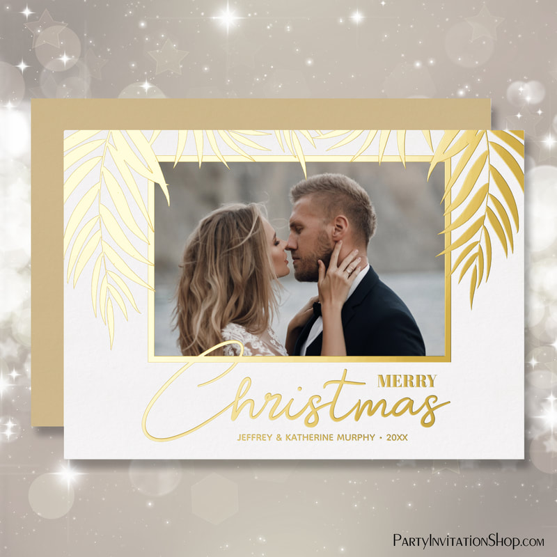 Palms Merry Christmas Photo Gold Foil Holiday Cards