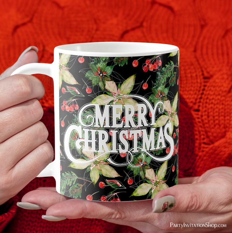 Poinsettias and Berries Christmas Coffee Mug