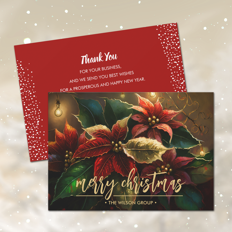 Merry Christmas Poinsettias Business Thank You Holiday Cards