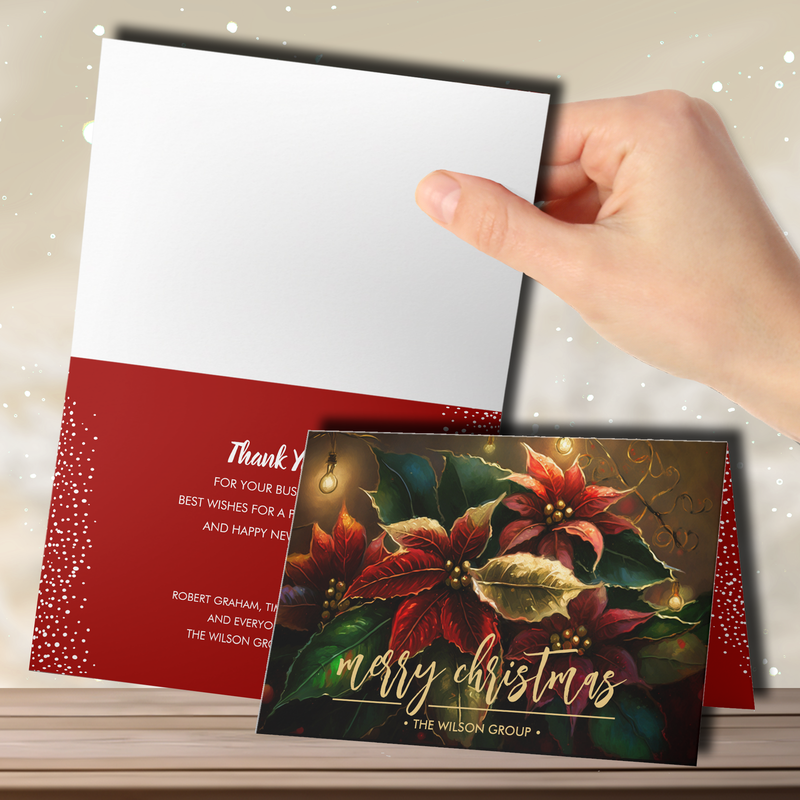Merry Christmas Poinsettias Business Thank You Cards