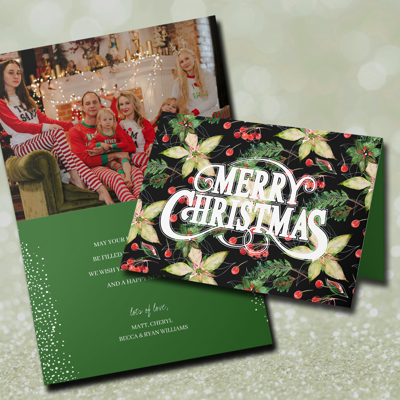 Merry Christmas Poinsettias Folded Holiday Photo Cards