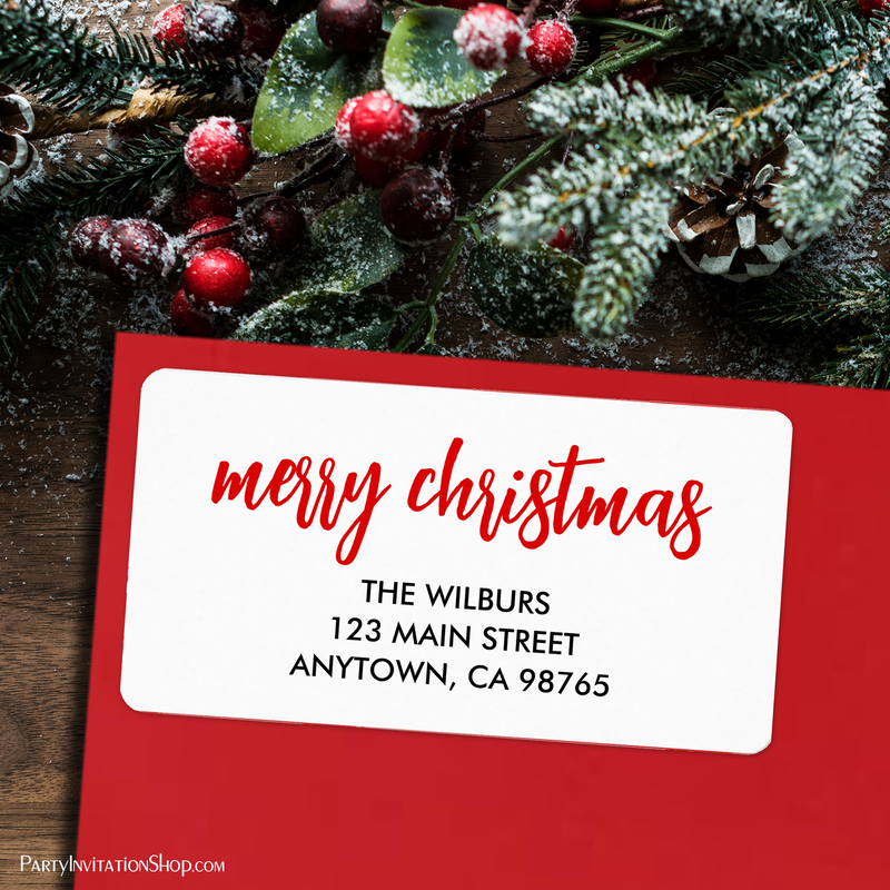 Merry Christmas Red Typography Return Address Labels