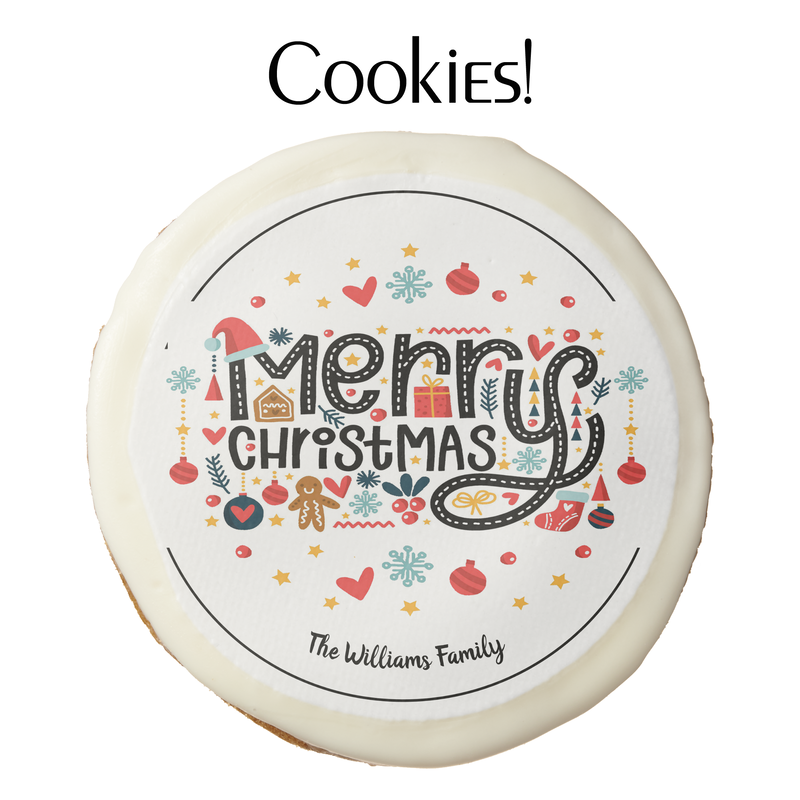 Merry Christmas Typography Sugar Cookies
