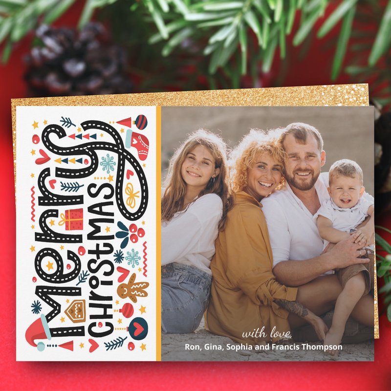 MERRY CHRISTMAS Photo Holiday Card Gold