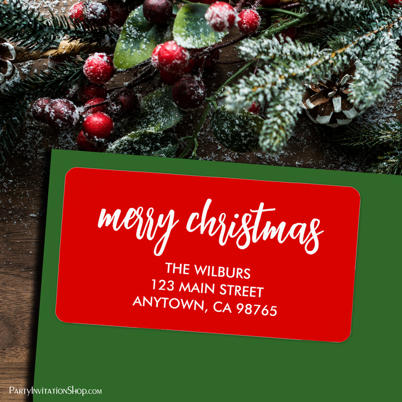 Merry Christmas Typography Red Return Address Labels