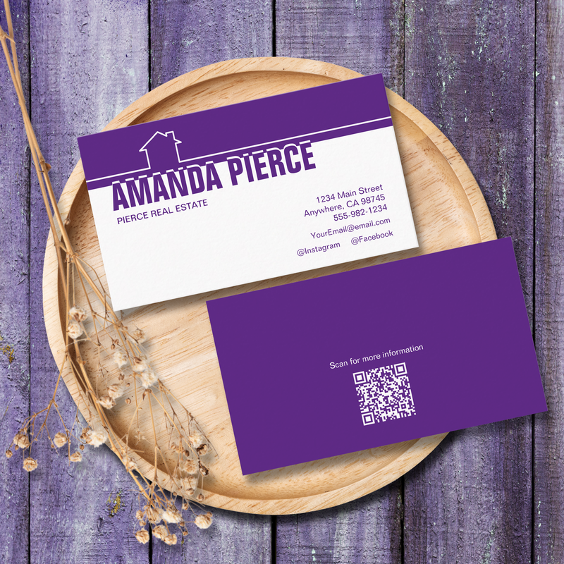 Modern Purple and White Real Estate Home Logo Business Cards