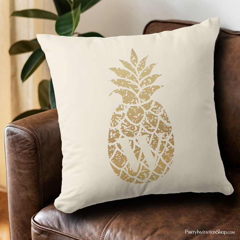 Monogram Gold Pineapples on Ivory Throw Pillow