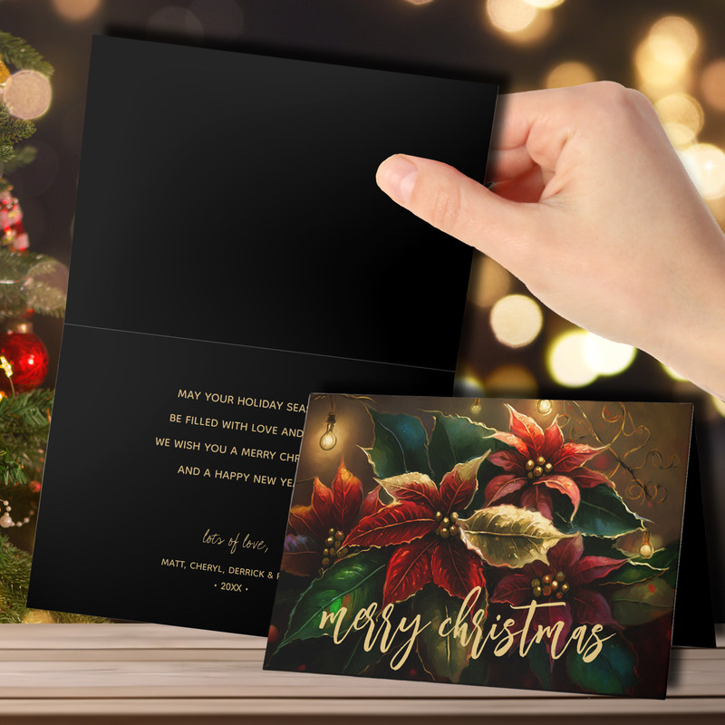 Poinsettias Merry Christmas Holiday Greeting Cards