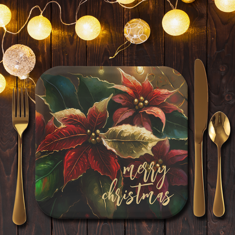 Poinsettias Christmas Holiday Paper Plates