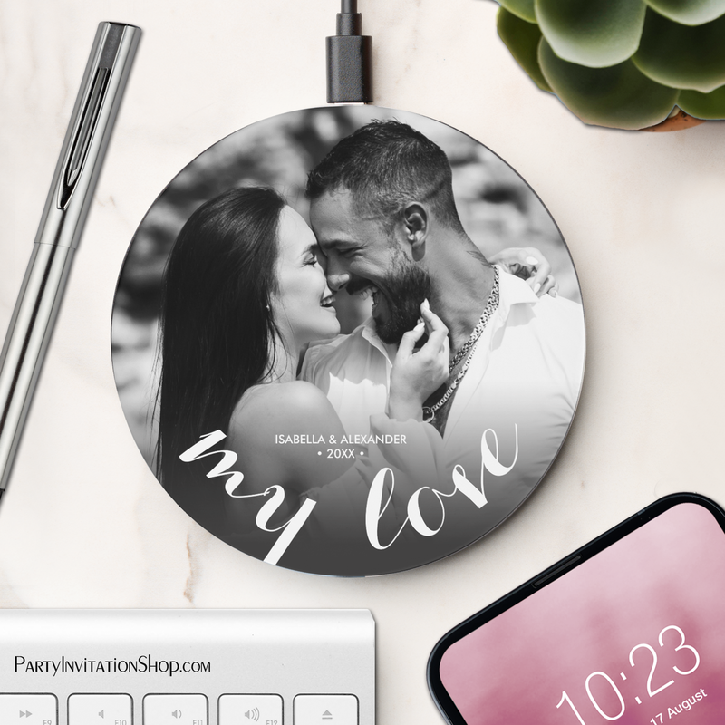 MY LOVE Personalized Romantic Couple Photo Wireless Smartphone Charger