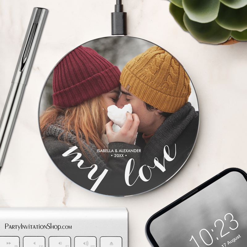 MY LOVE Personalized Couple's Photo Wireless Charger Plate