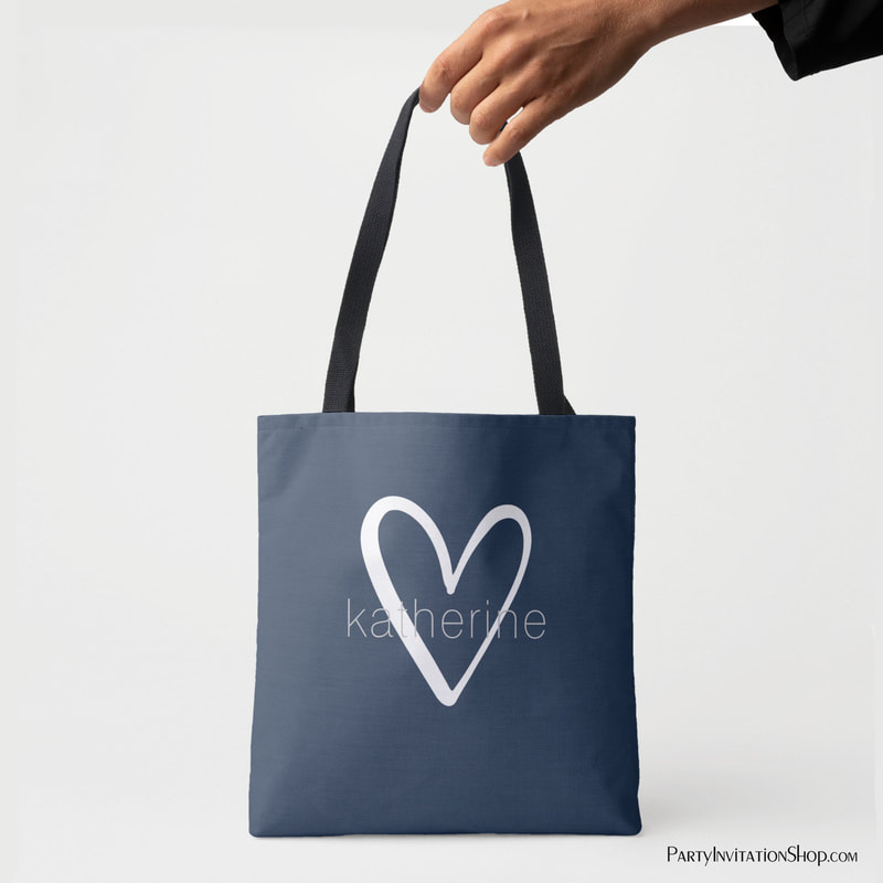 Chic Heart Personalized Navy Blue Tote Bag