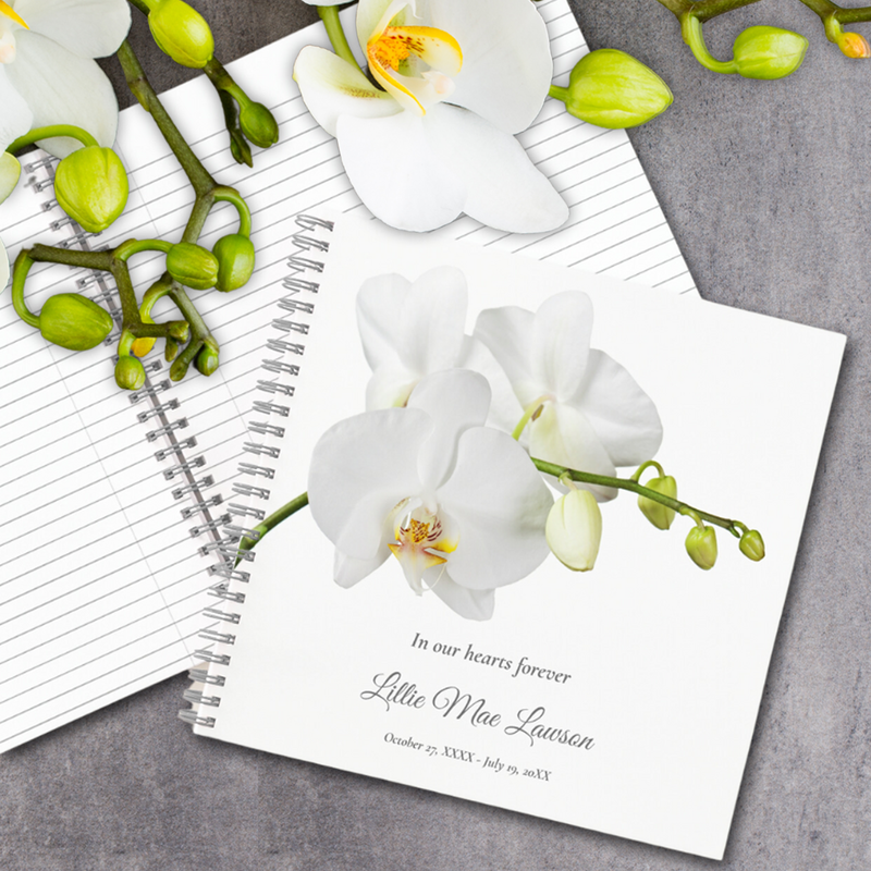 Orchid Floral Funeral Memorial Guest Book