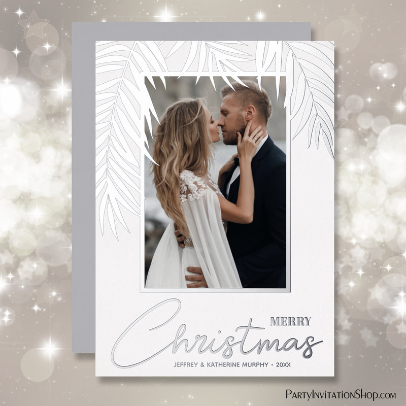 Palms Merry Christmas Photo Silver Foil Holiday Card