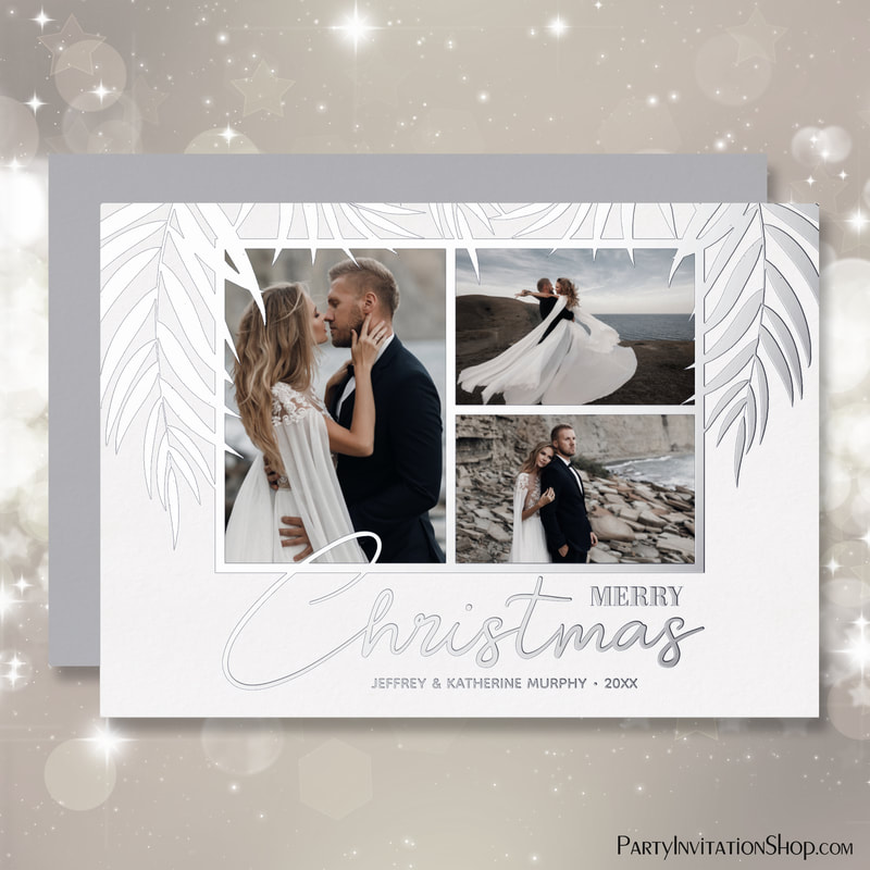 Palms Merry Christmas Multiple Photo Silver Foil Holiday Card