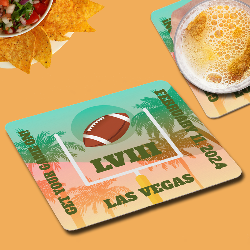 Palm Trees and Football Uprights Party Square Paper Coasters at PartyInvitationShop.com