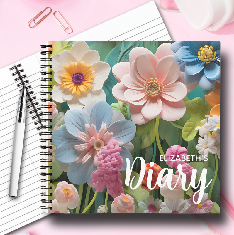  by Party Invitation Shop Pastel Flowers Diary Notebook