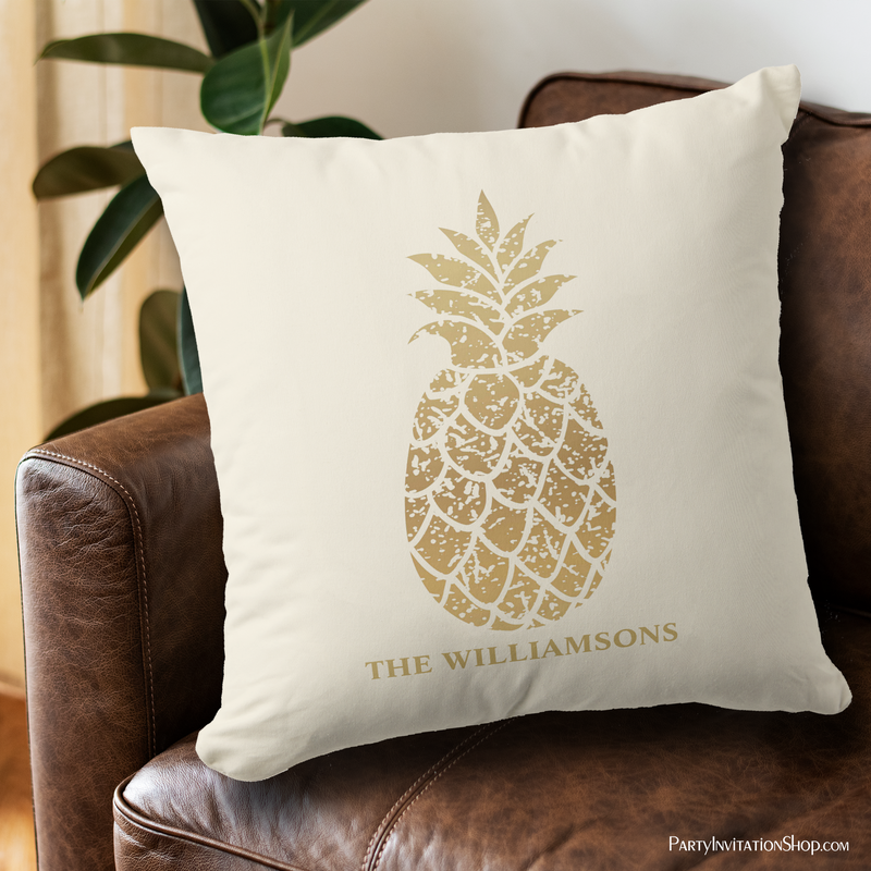 Personalized Gold Pineapples on Ivory Throw Pillow