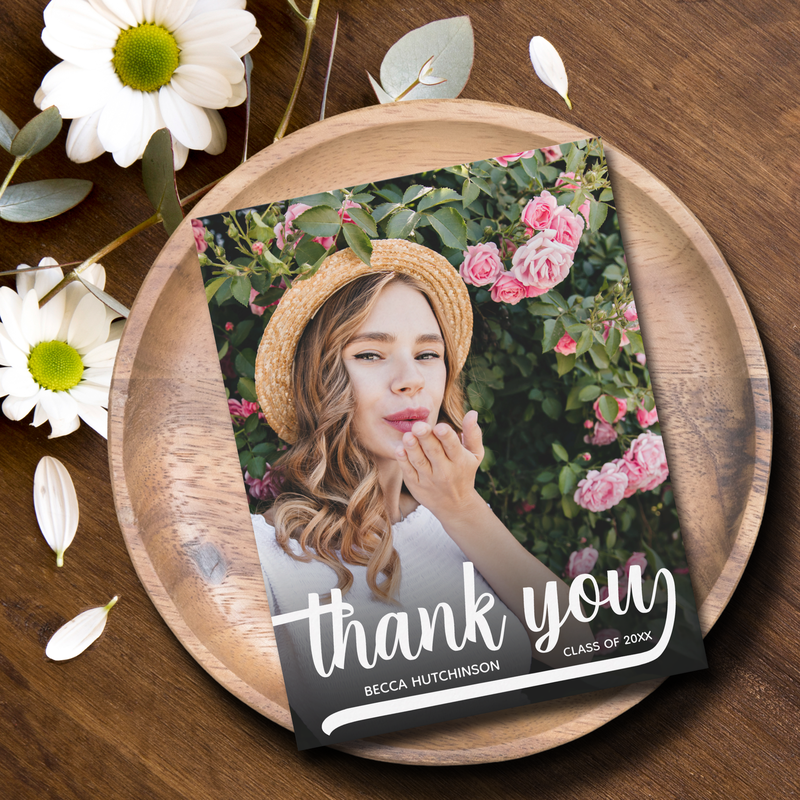 Modern Vertical Photo Graduation Thank You Note Cards