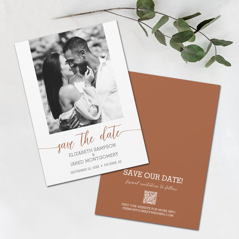 Photo Wedding Terracotta Save The Date Cards with QR Code