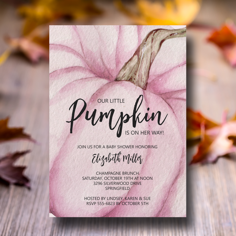 Pink Pumpkin Girl Baby Shower Invitations